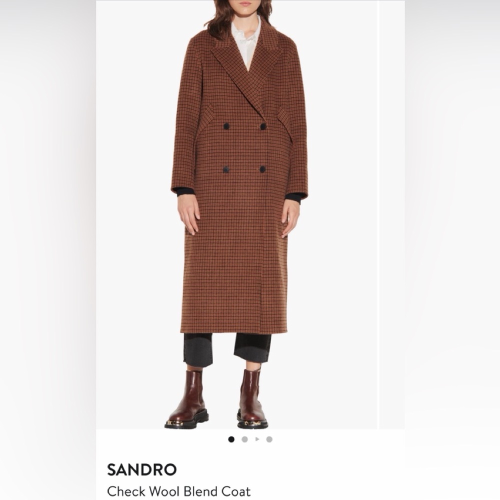SANDRO Merry Plaid Oversized Coat In Brown/ Black Size 38/US 6, SmallMedium $745